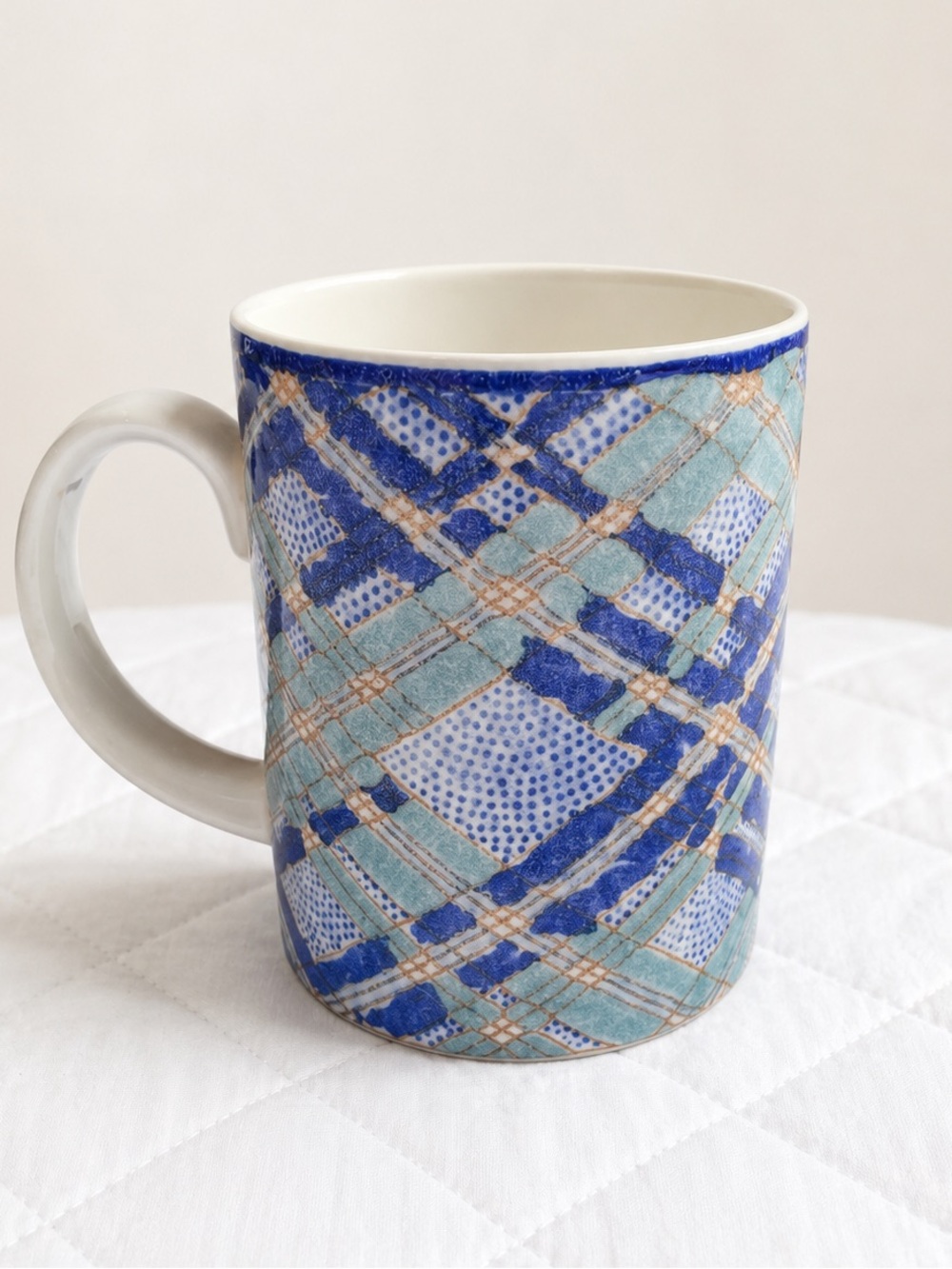 Royal Doulton Glen Ora Fine China Mugs Set of 6 Blue Plaid Vintage - Picture 3 of 5